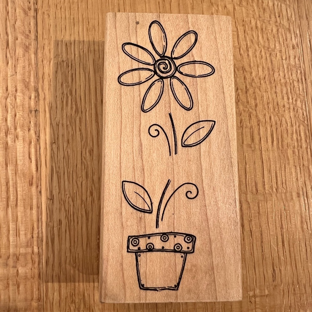 Great Impressions Stamp, Flower in Pot # G191 Wood Mounted, 
approx 4 1/2 x2”